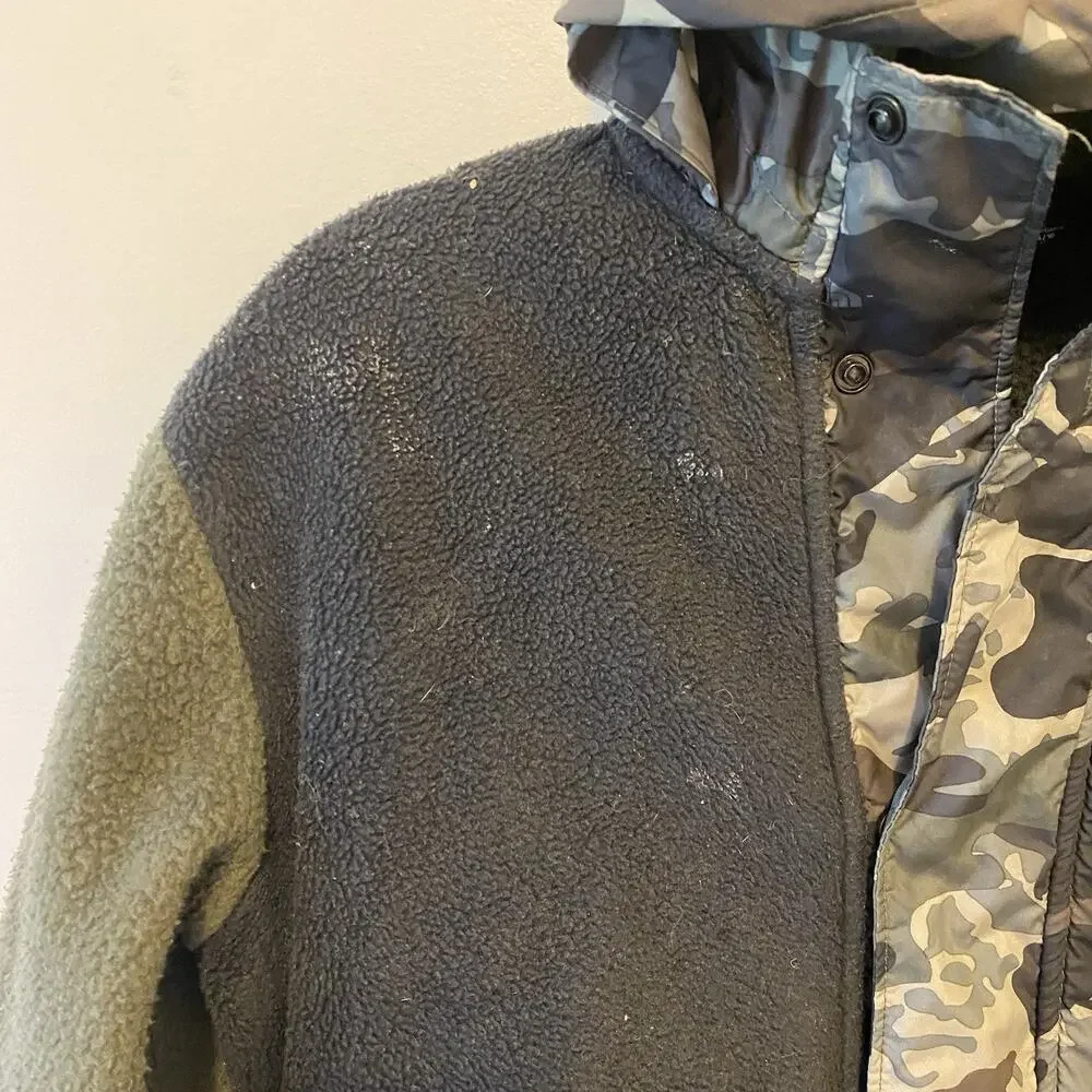 North Face Sherpa Jacket Teen Boy XL 14/16 Camo SnapButton Outdoor Fleece Hoodie